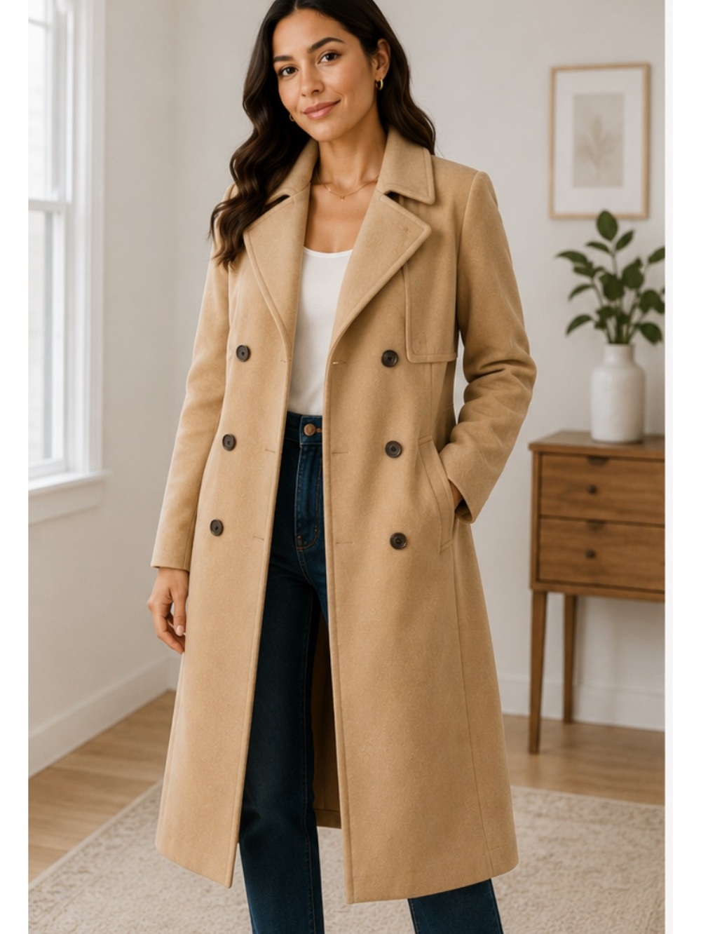 J. Crew Camel Double-Breasted Wool Trench Coat size 8   Out wear  preppy